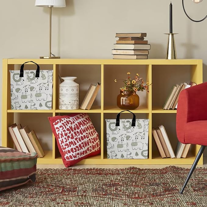 CLOCOR Rectangular Large Storage Basket,Collapsible Cute Pattern Storage Bin,Waterproof Storage Box with Handles,Gift Basket Empty,Room Decor(Green Animals)