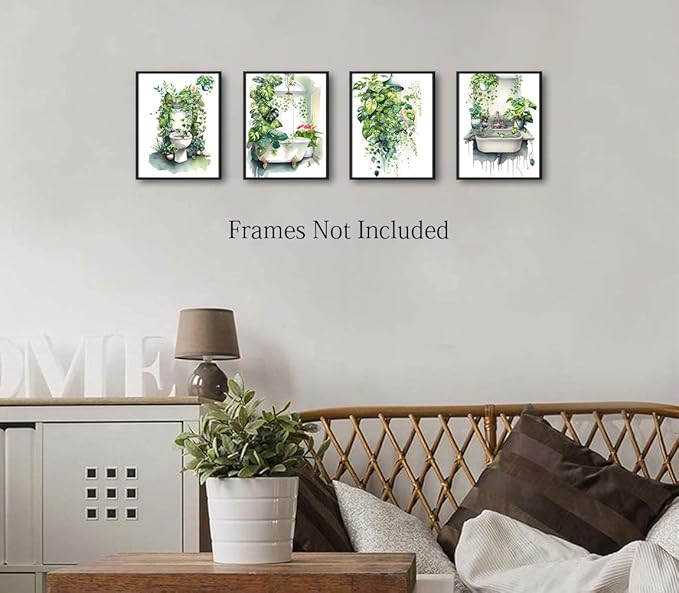 Botanical Bathroom Wall Art Prints,Botanical Boho Bathroom Decor Wall Art,Funny Green Eucalyptus Leaf Prints for Home Laundry Decoration Set of 4(8"x10"Unframed)