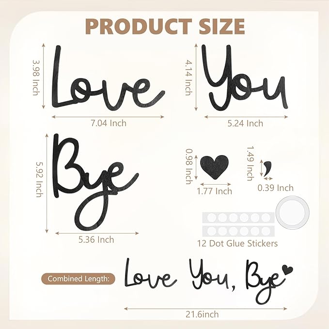 Yadiana Love You Bye Sign Above Door Boho Home Decor, Black Modern Wall Art Decor Express Love and Warm for Your Family Lovers, Valentine xmas Gift Room Entryway Hallway House Wall Decor Aesthetic