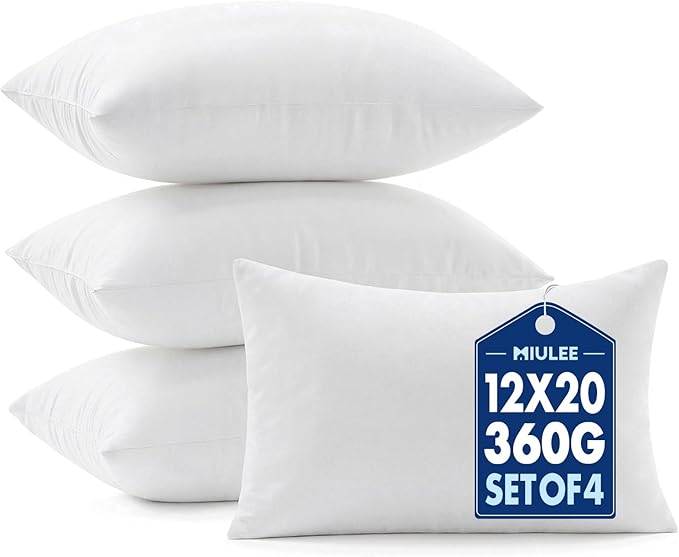 MIULEE Pillows Inserts, Pack of 4 12x20 Inch 100% Virgin Microfiber Filling Throw Pillows for Bed Couch Sofa