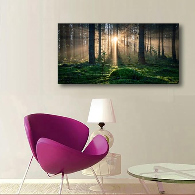 Sunrise Landscape Canvas Wall Art - 20x40 Inches - Tree and Forest Picture Artwork for Living Room and Bedroom Wall Decoration - Nature Painting Prints for a Serene Atmosphere