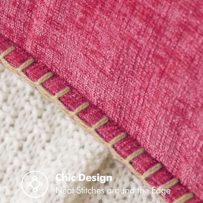 MIULEE Pack of 2 Couch Throw Pillow Covers 20x20 Inch Hot Pink Farmhouse Decorative Pillow Covers with Stitched Edge Soft Chenille Solid Dyed Spring Pillow Covers for Sofa Bed Living Room