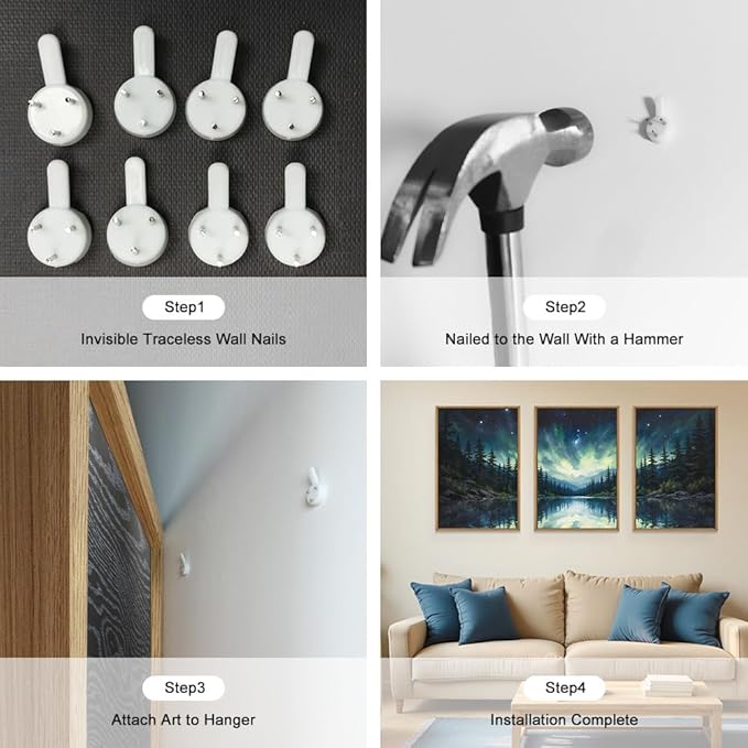 HOURIA Northern Lights Forest Lake Framed Canvas Wall Art Set,Aurora Borealis Mountain Wall Decor,Night Sky Reflective Water Artwork,Modern Wilderness Landscape Prints for Living Room,Office-16"x24"x3