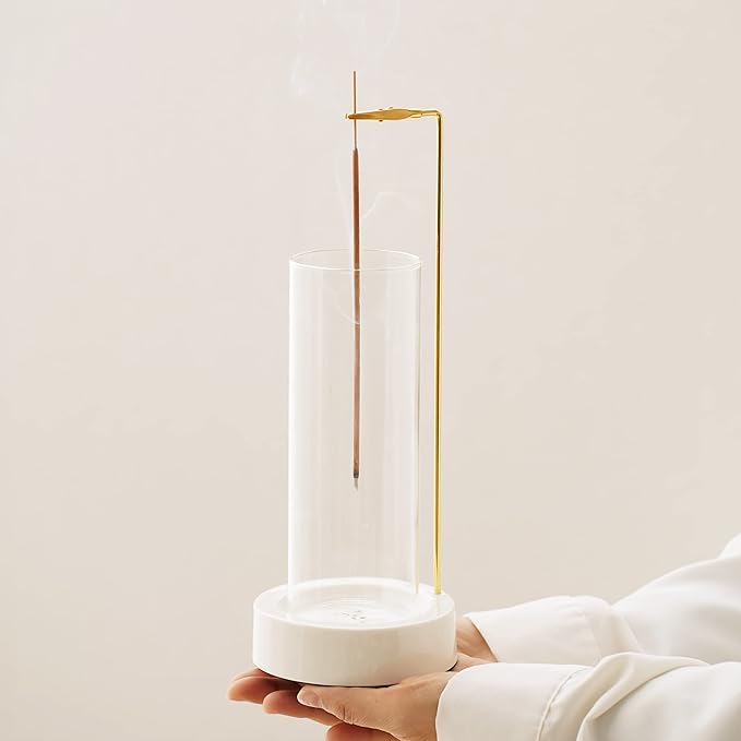 Incense Holder, Ceramic Incense Holder for Sticks with Glass Ash Catcher,Incense Burner for Meditation Yoga Spa Room Decor