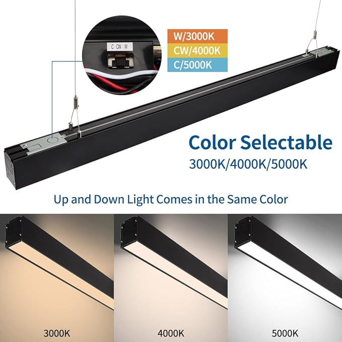 DAKASON 4FT Linkable LED Linear Light, 35W Down 15W Up Light, 3/4/5000K CCT Selectable, Dimmable Suspended Lighting for Billiard Pool Table, Commercial Linear Lighting Fixture for Office, 1Pack Black