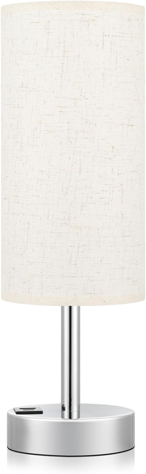 Dicoool Touch Table Lamp for Bedroom Nightstand - Bedside Lamp with USB-C USB-A Charging Ports White, 3 Way Dimmable Small Desk Lamp for Bedroom, Dorm Room, Office, Living Room, Reading, Bathroom