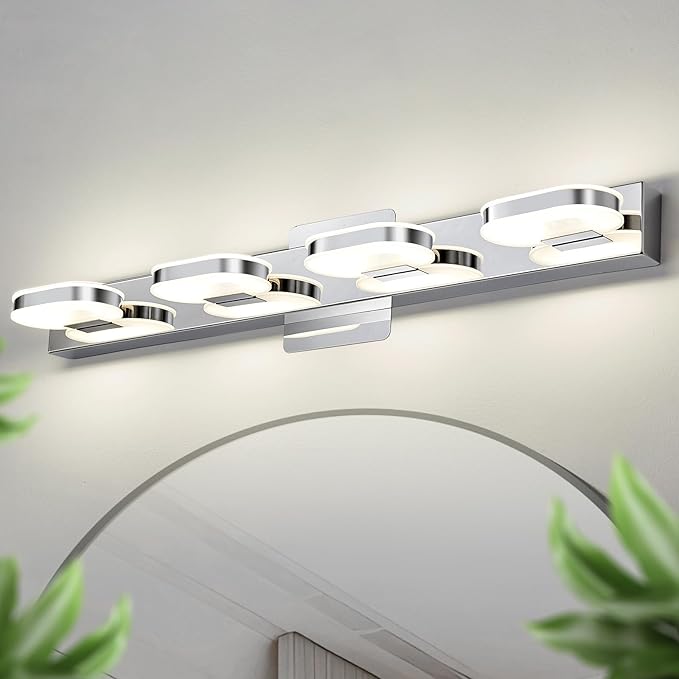 Modern LED 4 Lights Vanity Light for Bathroom Modern Vanity Light Fixture Wall Sconce 26 Inch Natural White Light (Chrome)