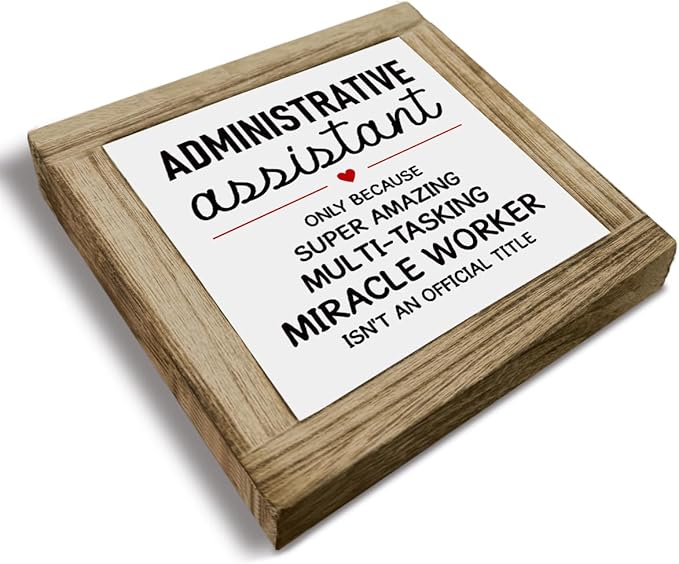 Office Signs Decor, Administrative Assistant Definition Sign for Desktop, Farmhouse Shelves Decor, Home Table Decoration, Office Gift, Appreciation Gift to Secretary Assistants, 5.9x5.9x0.7inch