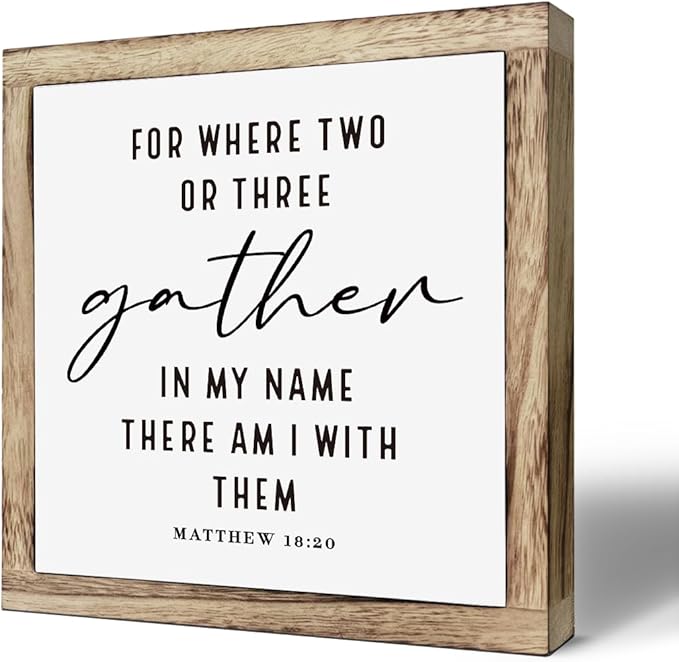 Rustic Christian Scripture Wood Sign - Matthew 18:20, Where Two or Three Gather - Home, Church, Office Decor