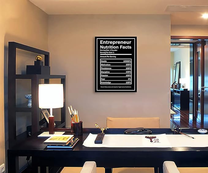 Inspiring Canvas Wall Art Entrepreneur Nutrition Facts Poster Inspiring Entrepreneurship Quotes Canvas Painting Hustle Success Picture Artwork Office Decoration Frame[30″W X 40′'H]