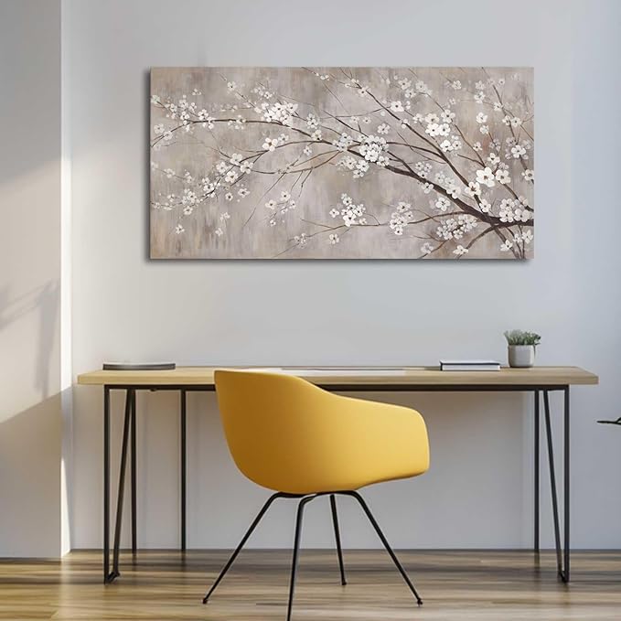 XIANSHOU White Wall Decor Flower Wall Art Canvas Prints Wall Decorations Plum Blossom Modern Artwork Floral Wall Pictures for Bedroom Dining Room Living Room 24”x48”