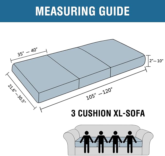 H.VERSAILTEX Super Stretch Individual Seat Cushion Covers - Sofa & Couch Cushion Slipcover Sets - Thick Jacquard Textured Twill Fabric (3 Piece XL, Chocolate)