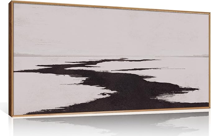 KAIRNE Abstract Neutral lake Framed Wall Art Set, Neutral Shape Wall Painting, Abstract Black and Grey Landscape Wall Decor, Modern Watercolor Art Print for Living Room, Bedroom, Office - 20"x40"