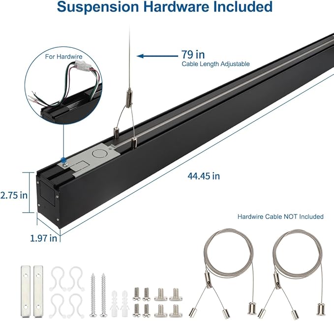 DAKASON 4FT LED Linear Lights 35W Down 15W Up Light, 4 Feet Commercial Shop Lighting for Office, 3/4/5000K Selectable, Dimmable Suspended 4’ Architectural Fixture for Gym, Retail, 4 Pack Black