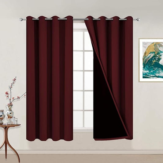 Yakamok Thermal Insulated 100% Blackout Curtains for Bedroom, Heat Blocking Drapes for Living Room(52Wx54L, Burgundy Red, 2 Panels)