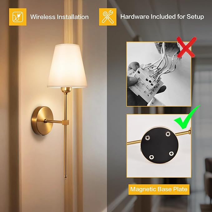 Battery Operated Wall Sconces Set of 2,LED Rechargeable Wall Lights Remote Controlled, Warm to Cool White Adjustable Brightness, Wireless Sconce with Linen Fabric for Bedroom Living Room Decor 6000mAh