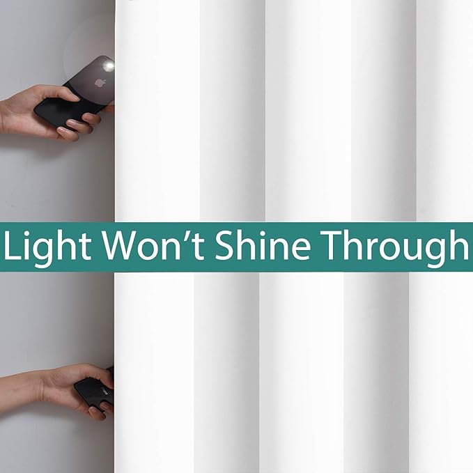 Yakamok White 100% Blackout Curtains, 2 Thick Layers Full Light Blocking Thermal Insulated Drapes with Black Liner for Bedroom(52Wx63L, Pure White, 2 Panels)