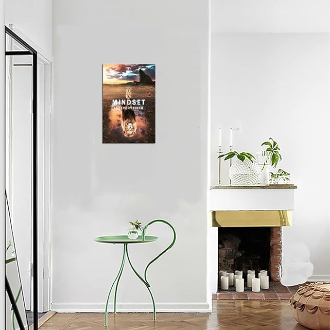 Motivational Canvas Wall Art Mindset is Everything Inspirational Entrepreneur Quotes Poster Small Lion Big Lion Print Artwork Decorate [12''W X 18''H]