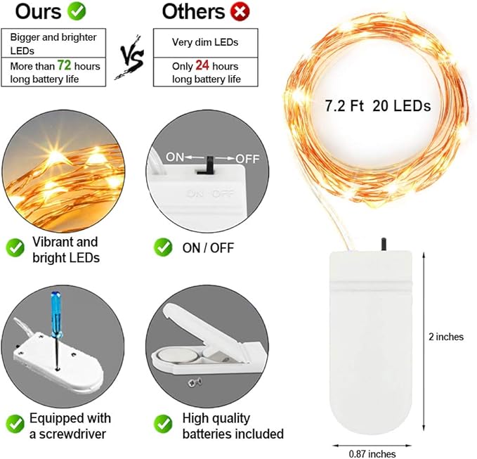 MUMUXI 32 Pack 7.2ft Fairy Lights Battery Operated, 20 LED String Lights Waterproof Copper Wire Starry Firefly LEDs for Wedding Party Jars Christmas Decorations Warm White