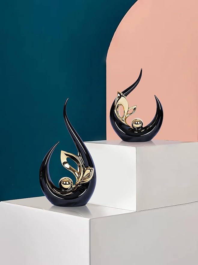 2 PCS Black and Gold Mid Century Modern Home Decor Centerpiece for Living Room, Dining Table, Kitchen, Bedroom, Shelf, Desktop, Bookshelf, and Office