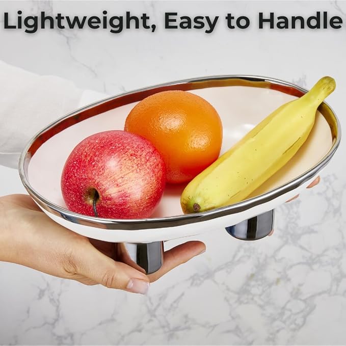 Ceramic Fruit Bowl – 10” White Decorative Bowl for Kitchen Counter – Modern Pedestal Bowl, Fruit Bowls, Catch All bowl, and Fruit Basket for Kitchen Counter