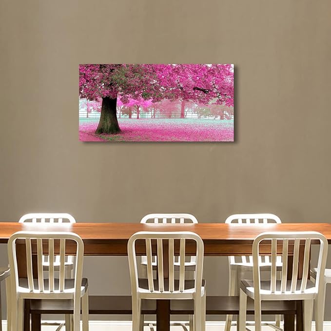 Tree of Life Wall Art Canvas Prints Natural Landscape Pictures Home Decor Pink and Green Paintings for Living Room Bathroom Bedroom Kitchen Decorations 20x40 Wooden Framed Artwork Easy Hanging