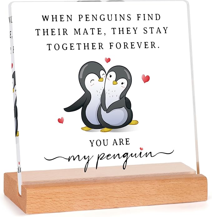 SteadStyle Gifts for Him Her Boyfriend Girlfriend, Romantic Acrylic Plaque Penguin Present, Wedding Anniversary Birthday Gifts for Women Men, Christmas I Love You Gift for Couples Wife Husband
