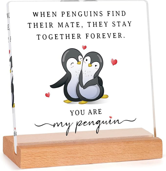 SteadStyle Gifts for Him Her Boyfriend Girlfriend, Romantic Acrylic Plaque Penguin Present, Wedding Anniversary Birthday Gifts for Women Men, Christmas I Love You Gift for Couples Wife Husband
