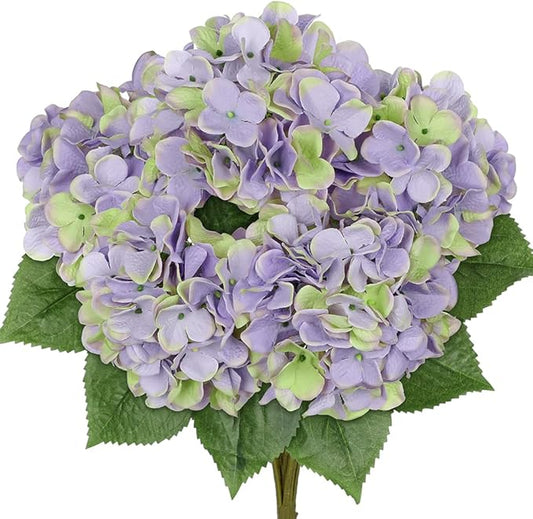 Green Purple Hydrangea Artificial Flowers Large Artificial Hydrangeas Silk Flowers for Home Decor Indoor Wedding Flowers Bouquets Faux Flowers Kitchen Centerpiece Table Decorations