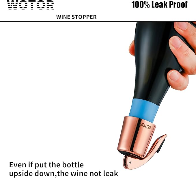 Stainless Steel Wine Bottle Stoppers with Silicone - Reusable Wine Saver and Decorative Bottle Sealer, Leakproof, Keep Fresh, Rosegold, 2 Pack