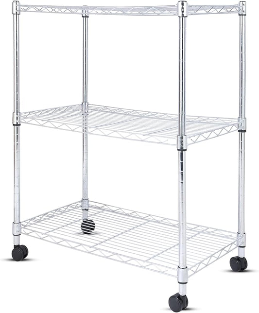 Whitmor 3 Tier Storage Shelves, Heavy Duty with Wheels, 400 lbs Capacity per Shelf, Max 1200 lbs Total, Adjustable Shelving Unit for Garage, Kitchen, Bathroom, 24" L x 14" W x 30.5" H, Chrome