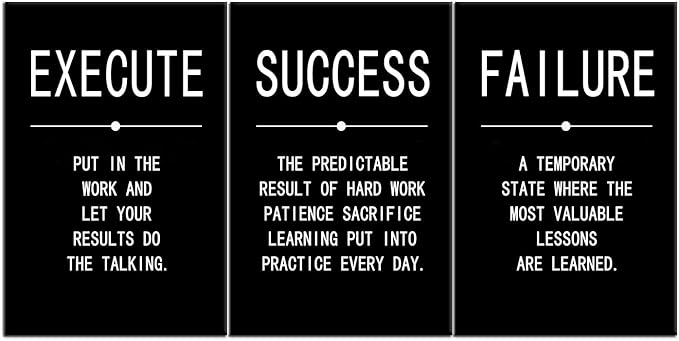 Inspirational Wall Art Success Quote Canvas Painting Positive Motivational Wall Art Execute Failure Definition 3 Pieces Black Poster Framed Artwork Prints Picture for Living Room Office [48''Wx 24''H]