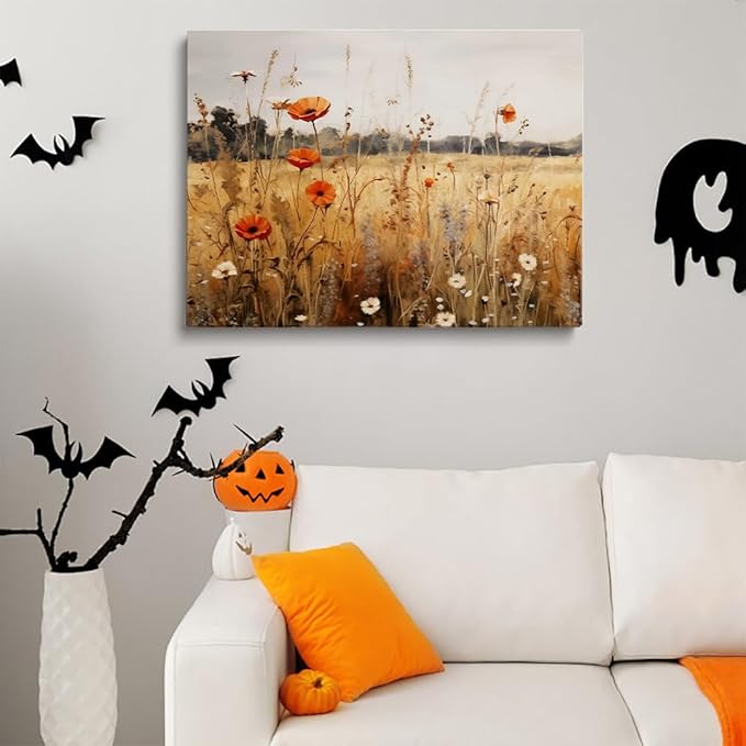 Framed Fall Wildflowers Wall Art Autumn Flowers Wall Decor Wildflower Canvas Print posters Autumn Aesthetic Decor 12x16"framed