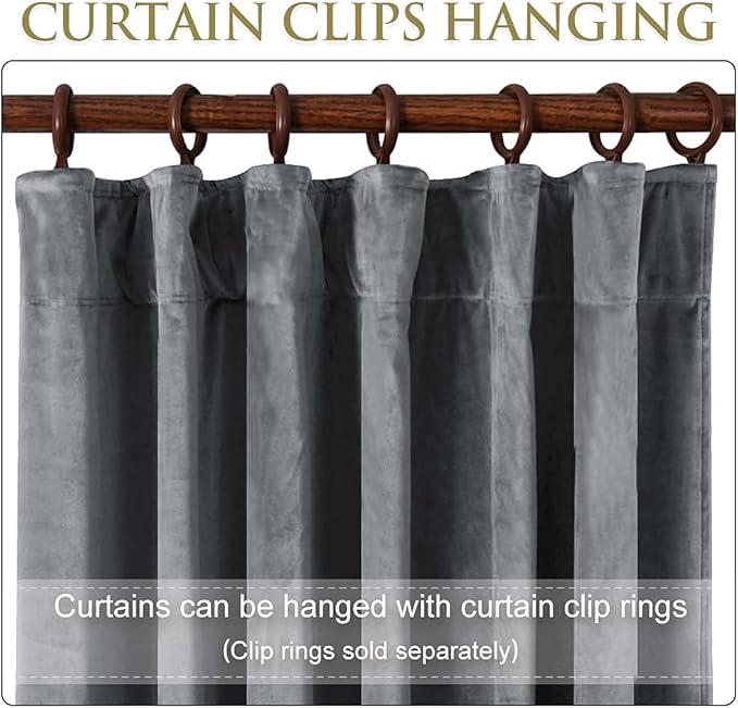 StangH Curtains Velvet Silver Grey - Bedroom Window Curtains 96 inches Long Super Soft Thick Room Darkening Curtain Drapes for Living Room/Kitchen, Light Grey, W52 x L96, 2 Panels