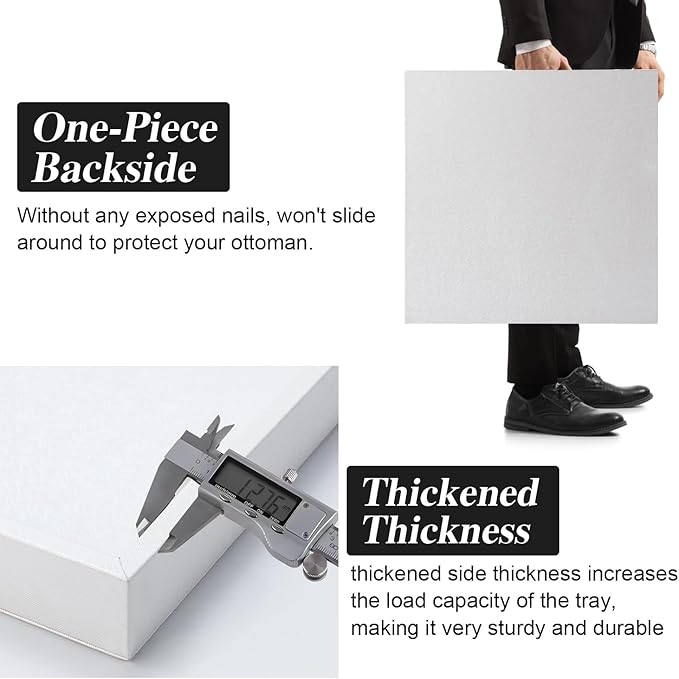 White Leather Large Ottoman Tray for Living Room,Stylish Square Decorative Tray for Coffee Table,Versatile Serving Trays with Handles for Party