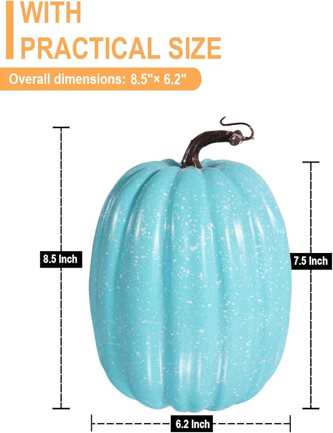vensovo 2PCS 8 Inch Light Blue Plastic Pumpkins for Decorating–Large Artificial Foam Pumpkins for Fall Decor, Halloween, Thanksgiving, Paintable for DIY Crafts & Centerpieces