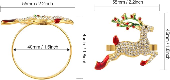 KPOSIYA Christmas Napkin Rings Set of 12,Napkin Rings Holders for Christmas Dinning Table Setting-Wedding Receptions, Christmas, Thanksgiving and Home Kitchen for Casual or Formal (Hun he Ring 12)