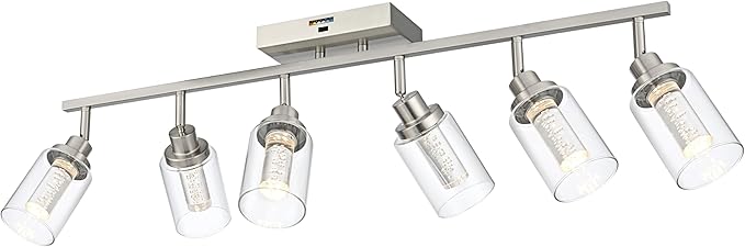 MELUCEE 5-Color Temperature 6 Light LED Track Lighting Kit, LED Track Lighting Fixtures Brushed Nickel Ceiling Spotlighting Vanity Lights with Flexibly Rotatable Light Head, Built-in LED Chips
