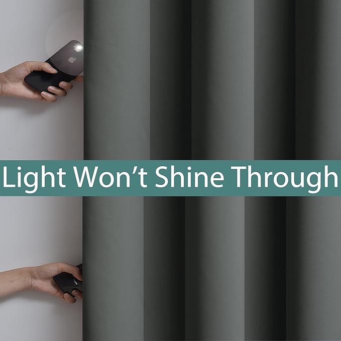 Yakamok 84 Inch Length 100% Blackout Curtains for Bedroom, 2 Thick Layers Thermal Insulated Grommet Total Blackout Drapes with Black Liner for Living Room (42Wx84L, Dark Grey, 2 Panels)