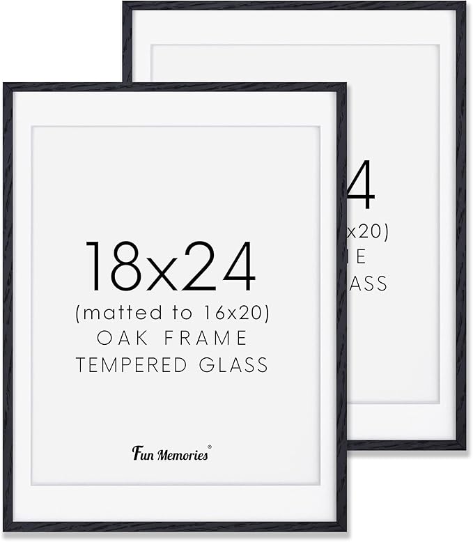 Black 18x24 Picture Frame, Large 18 by 24 Poster Frames Set of 2, Natural Oak Wood Frame 18 x 24 with Tempered Glass, 18x24 Black Wood Frames, 18"x24" Art Frame