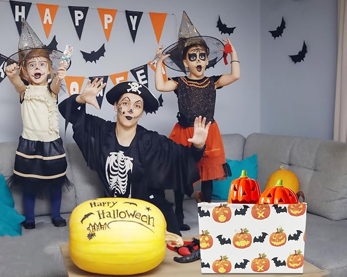 CLOCOR Rectangular Storage Basket,Collapsible Fabric Storage Container,Waterproof Toy Bin with Handles,Gift Basket(Pumpkin Halloween)