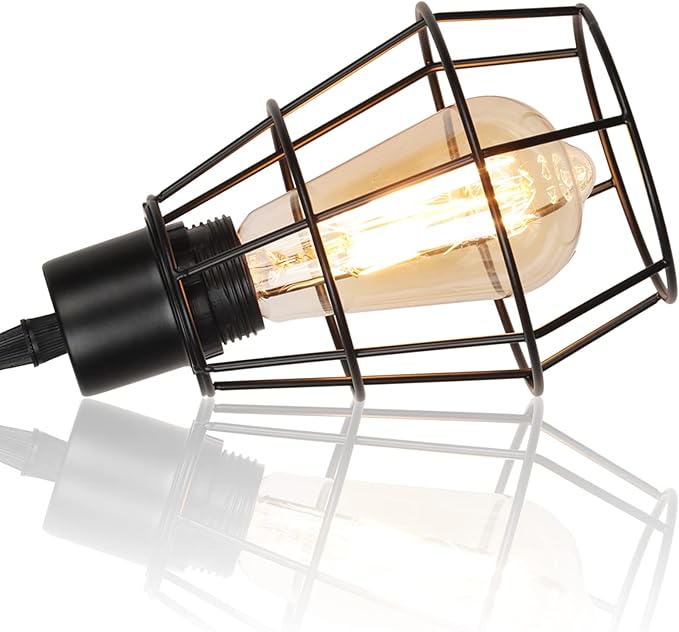 Chandelier Ceiling Light Fixture, 3-Light Semi Flush Mount Ceiling Lights with Metal Cage Lampshade, Pendant Lighting with Solid Wood for Bedroom, Dining Room, Living Room, Kitchen, Office