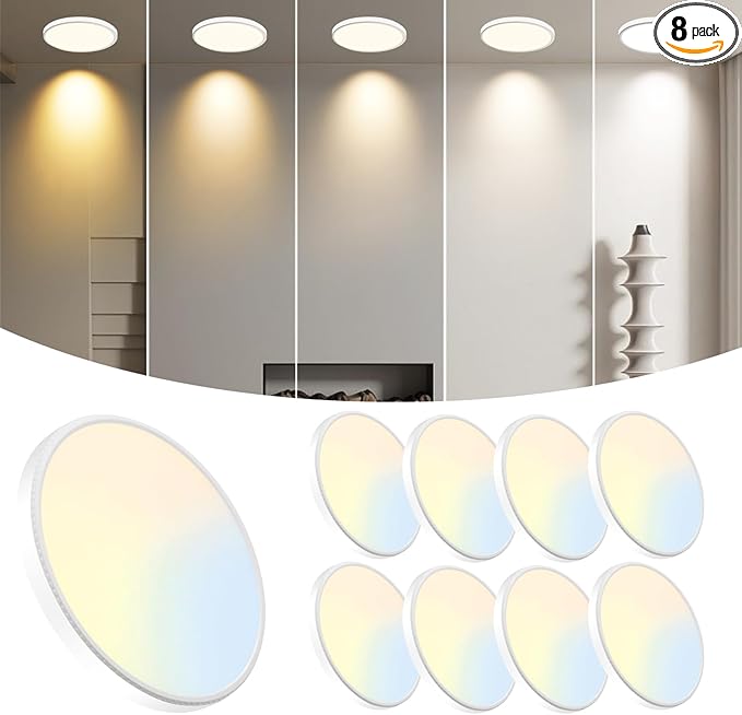 8-Pack 7.5Inch LED Ceiling Lights, 5 Colors Selectable Flush Mount Ceiling Lights, Ultra Thin LED Ceiling Lights Fixtures 0.87Inch for Dinning Room