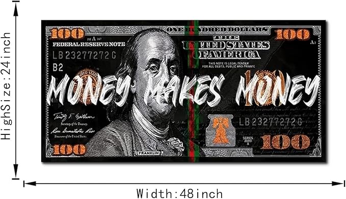 Yatsen Bridge Huge Banknotes Wall Art Canvas Money Makes Money Picture Poster and Prints Paintings Fashion Creativity Dollar Artwork Framed Ready to Hang-48 inch x 24 inch