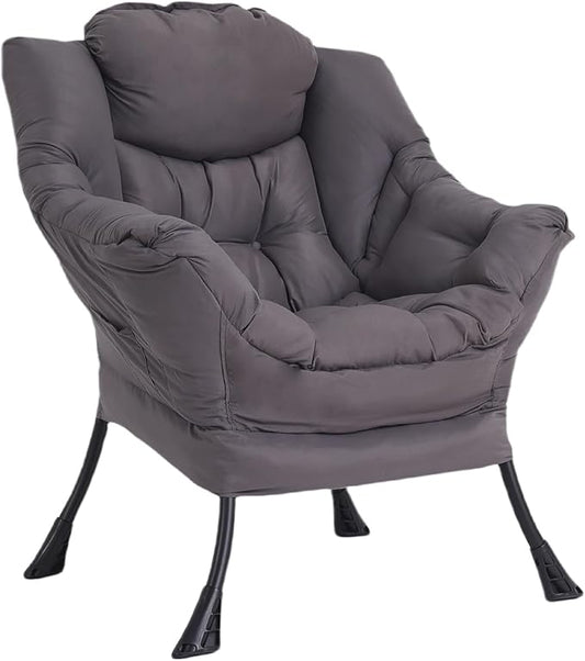 Lazy Chair for Living Room, Modern Accent Chairs with Armrests, Comfy Lounge Chair with Side Pocket, Cozy Lazy Sofa for Reading, Balcony, Bedroom, Dorm, Small Spaces (Dark Grey)