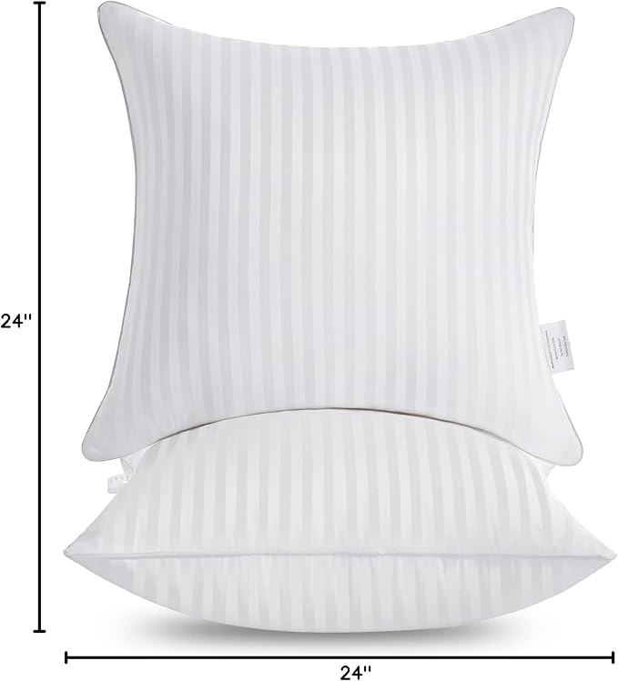 Oubonun 24 x 24 Throw Pillow Inserts, Firm and Fluffy Decorative Square Pillows for Couch Bed Sofa with Soft Cotton Cover White Cushion with Down Alternative Pack of 2