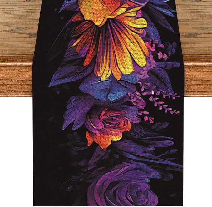 ANNA QUEEN Flowers Table Runner 13 x 72 Inch for Dining Table, Table Runner for Spring & Holiday Dining Decor Indoor Outdoor Party Home Table Decoration (Skull Flowers)