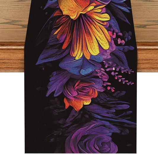 ANNA QUEEN Flowers Table Runner 13 x 72 Inch for Dining Table, Table Runner for Spring & Holiday Dining Decor Indoor Outdoor Party Home Table Decoration (Skull Flowers)