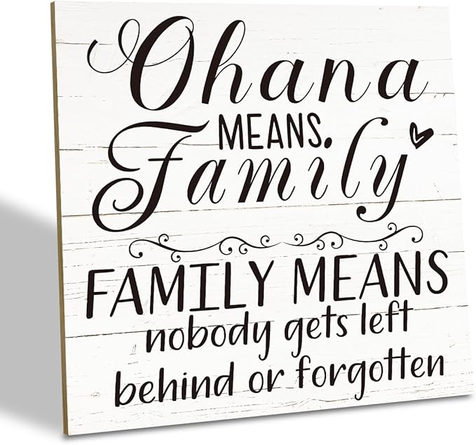 Family Wooden Plaque, “Family Means Nobody Gets Left Behind or Forgotten”, 6.2x6.2 Inch Table Art Sign, Farmhouse Quote Decor for Living Room or Home Tabletop D