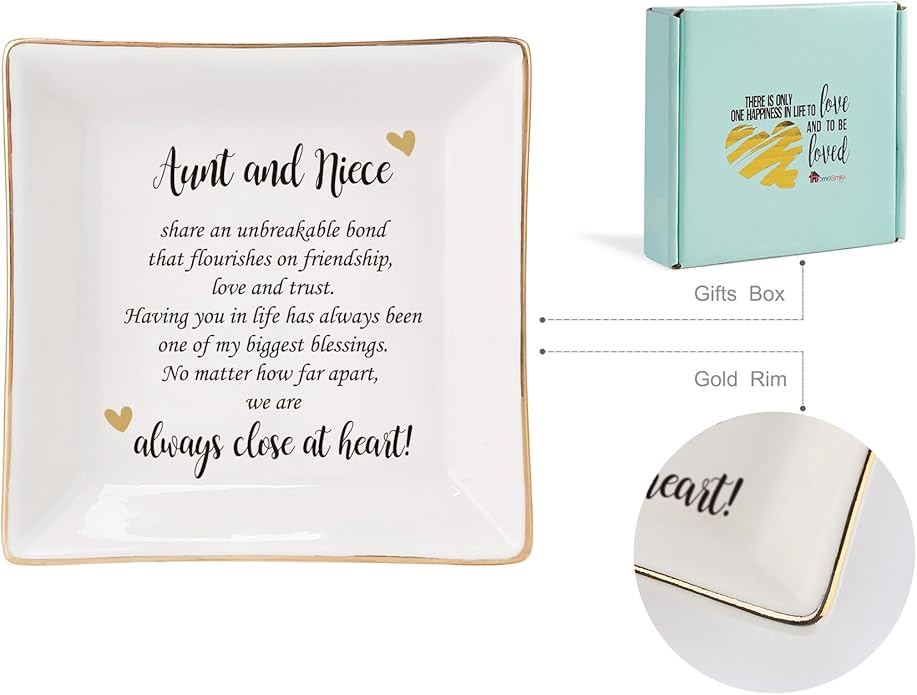 HOME SMILE Ceramic Ring Dish Jewelry Tray for Mom Sister Friends